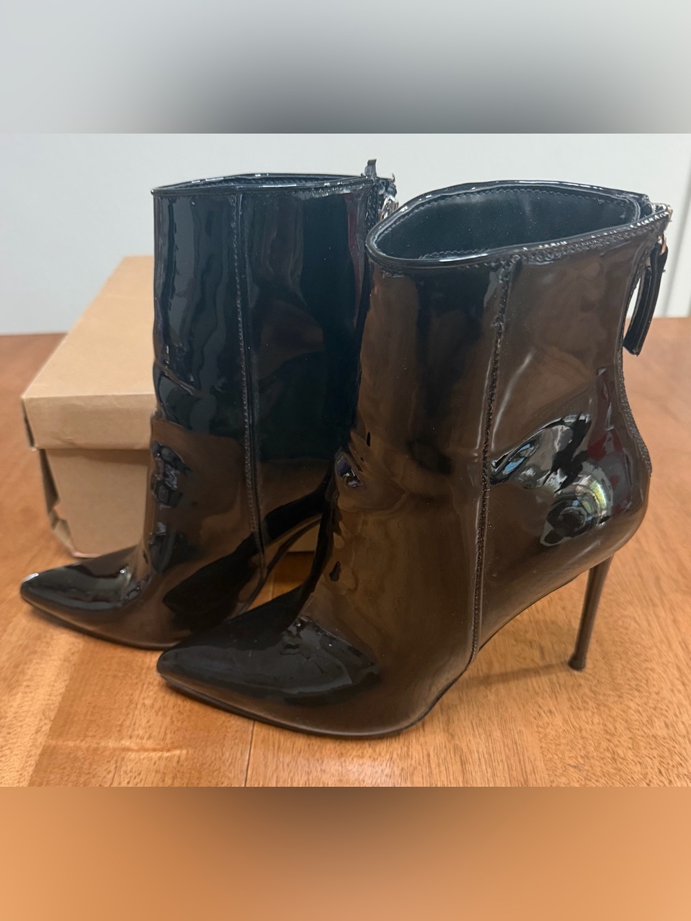 Steve Madden - Valiant Black Patent Leather Pointed Toe Stiletto Booties | Sz. 8